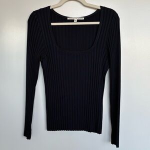 Veronica Beard Navy Ribbed Long Sleeve Top (L)